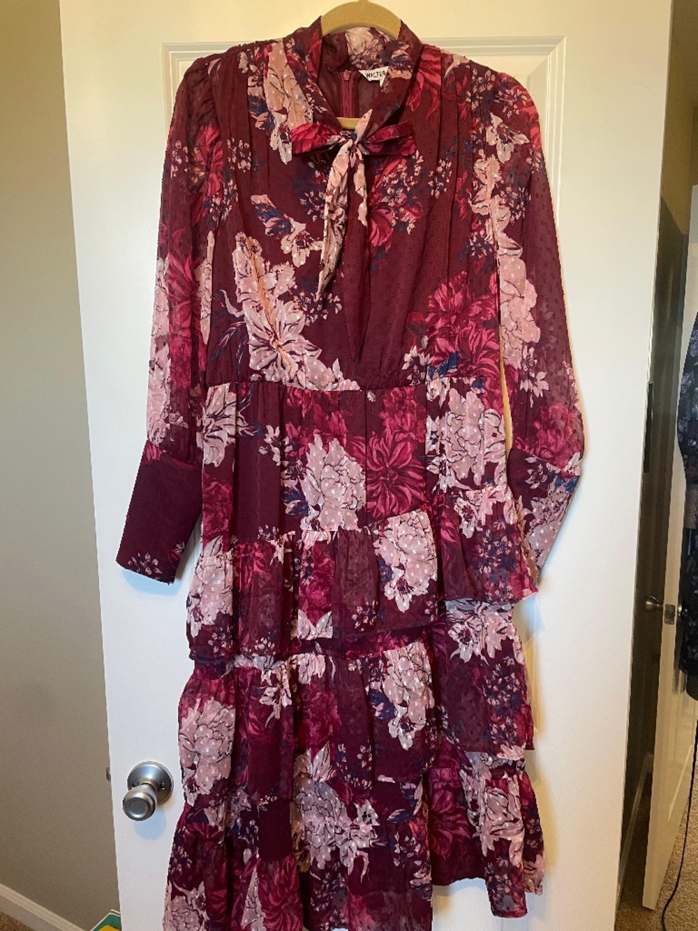 Walter Baker Floral Tie-Neck Midi Dress – Size 4